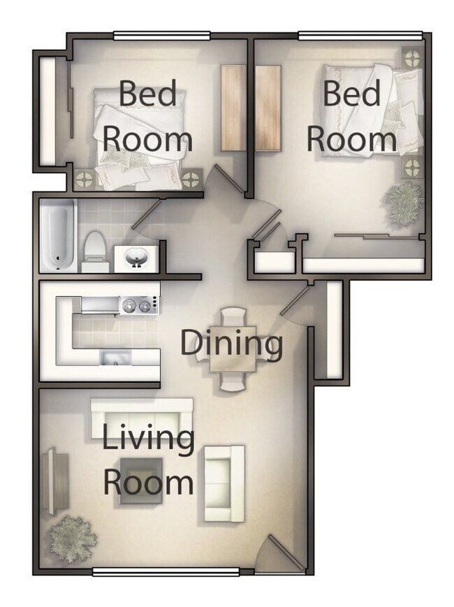 2 Bed 1 Bath B-13 floor plan